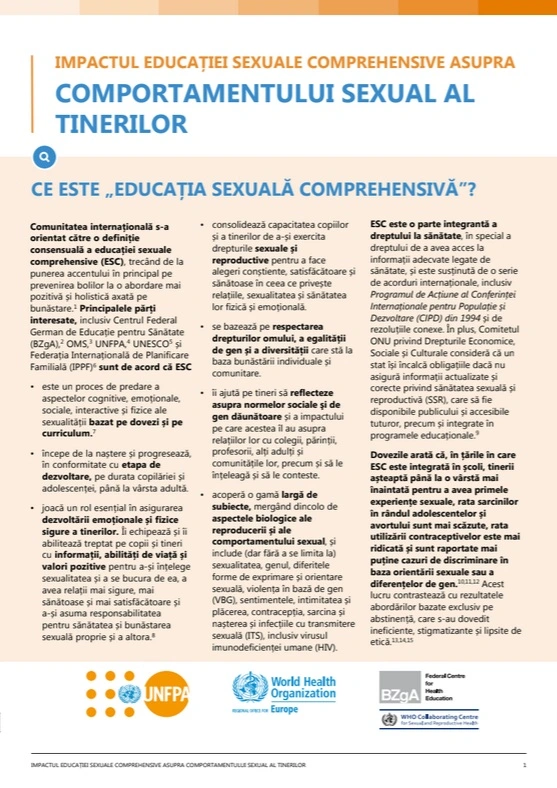 Impactul educației sexuale comprehensive asupra comportamentului sexual al tinerilor (UNFPA, WHO, Federal Centre for Health Education (BZgA), 2017)